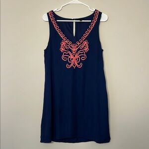 As U Wish Navy Dress with Coral Embroidery